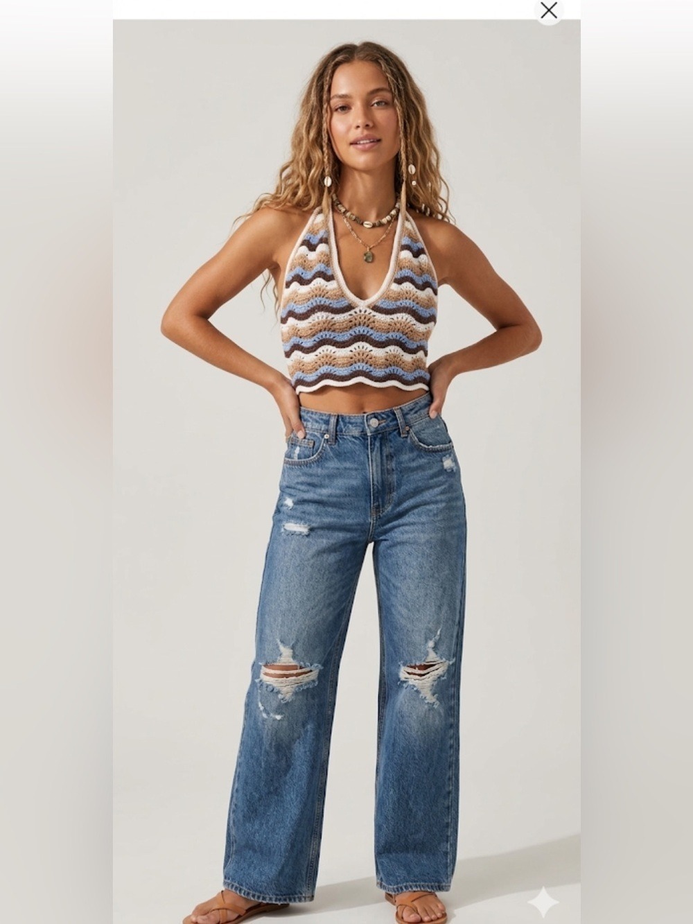 Social Tourist Striped Crochet Halter Crop Top Women’s Small